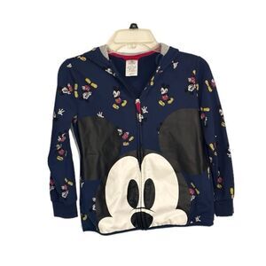 Disney Mickey Mouse Print Boys Navy Blue Hoodie Sweatshirt Long Sleeve Sz M 7/8